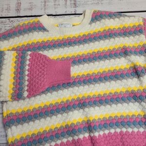 Absolutely Creative Worldwide Colorful Rainbow Knit Bubble Pattern Sweater Med